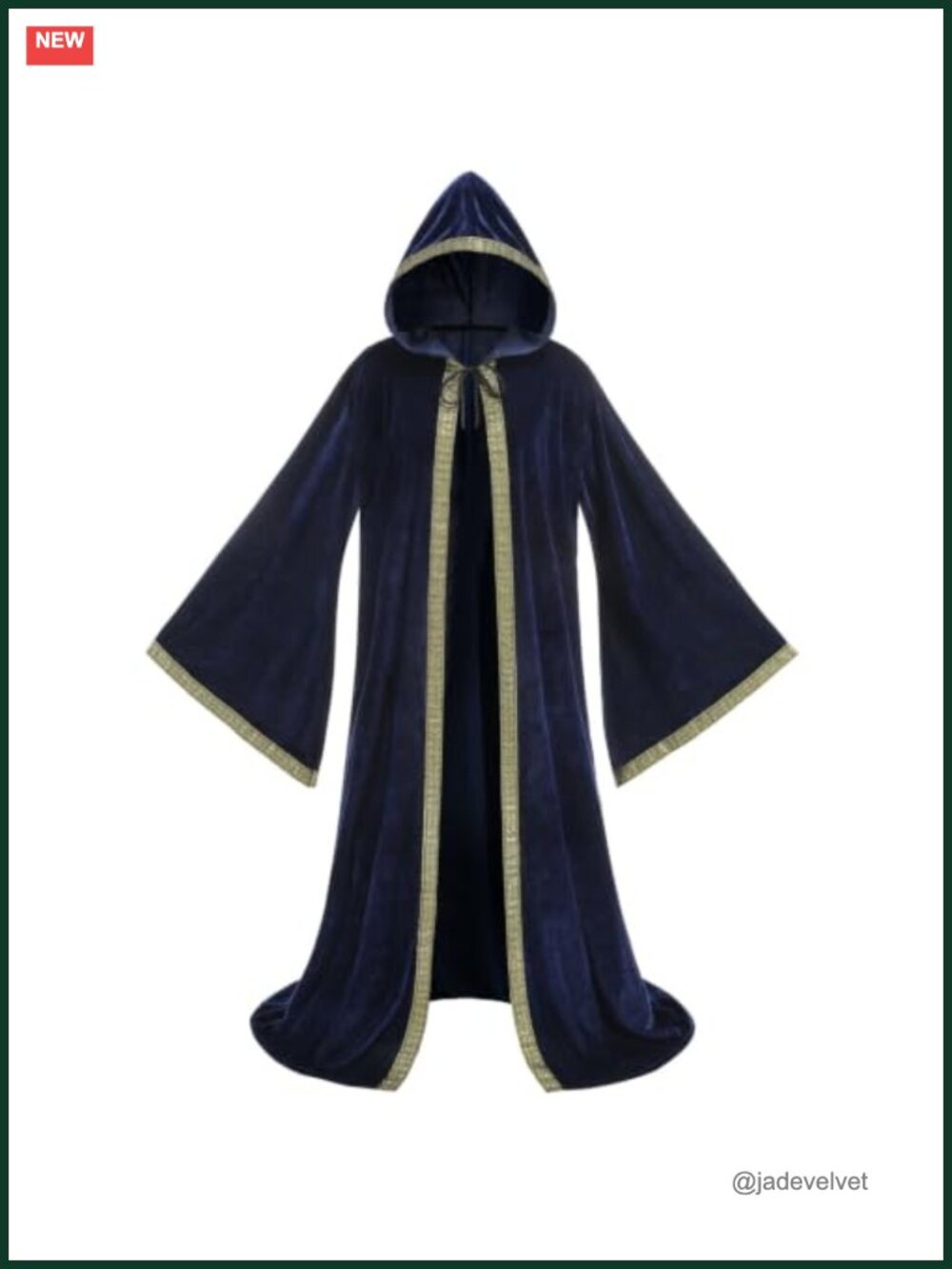 Unisex Velvet Hooded Wizard Robe Halloween Costume Gold Trim